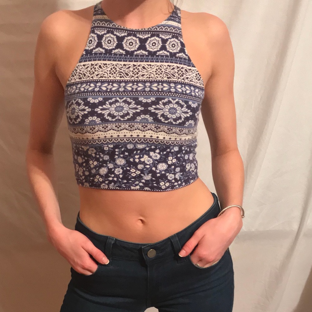 Small blue and white crop top